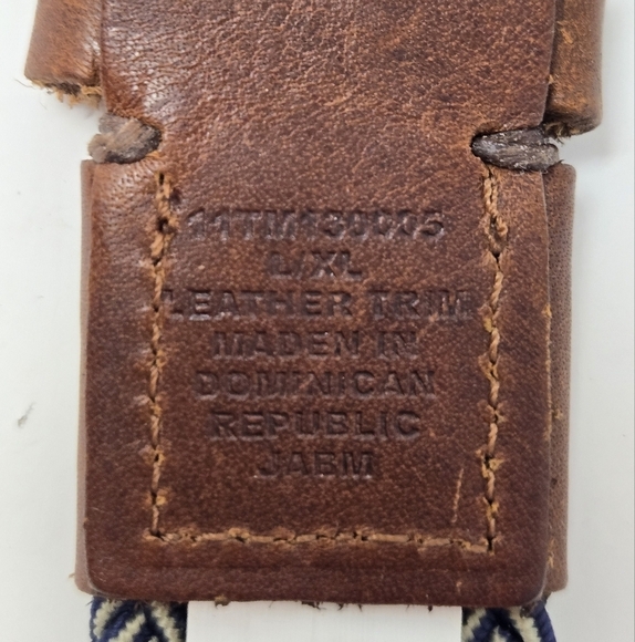 TOMMY BAHAMA BRAIDED WOVEN STRETCH BELT BLUE & KHAKI BROWN LEATHER END MEN L/XL - Picture 9 of 12